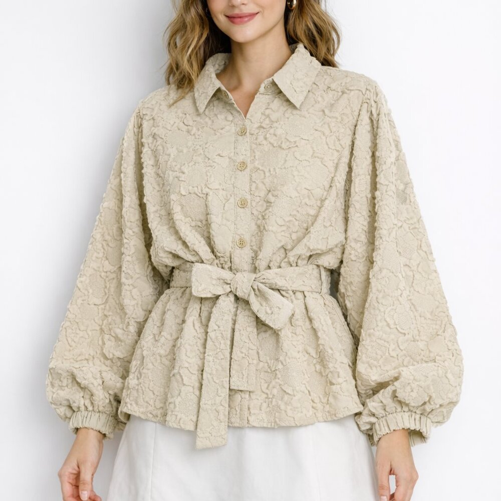 ASOS Ghospell crinkle shirt with belted waist